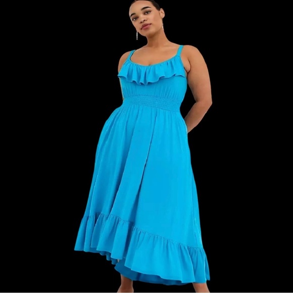 TORRID Hi- Low Ruffle V Neck Cut Out Back Ruffle Pockets Maxi Dress 3X 22-24 254 - Picture 1 of 11